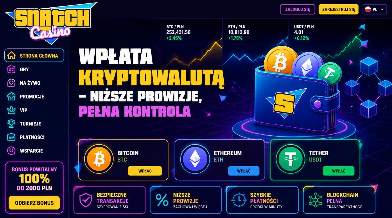 ikony krypto, wykresy, portfel cyfrowy z tekstem Wpłata Kryptowalutą – niższe prowizje